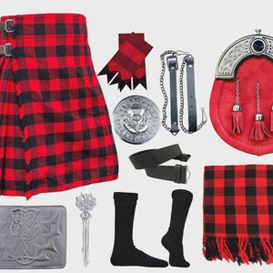 Conjunto de 9 piezas para boda escocesa de tartán con estampado de cardo para hombre, disponible en más de 50 tartanes.