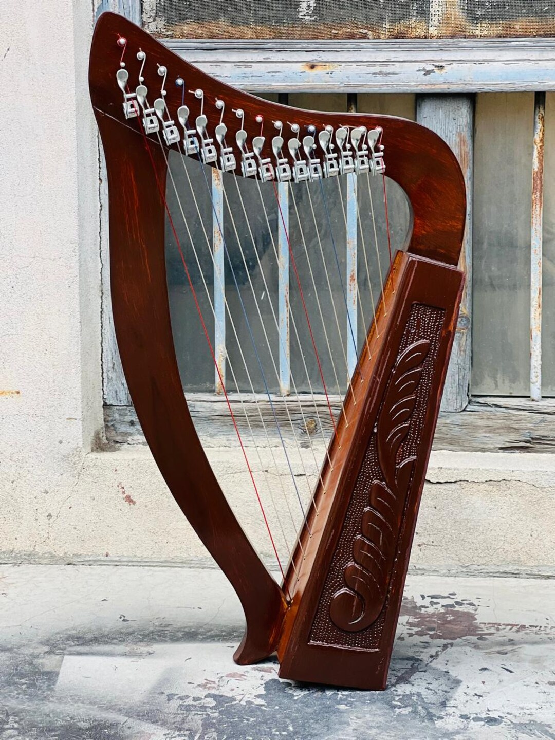 Gaelic String Instruments Rosewood 15 Strings Harp Exquisite Handmade Celtic Style Brown Harp ...
