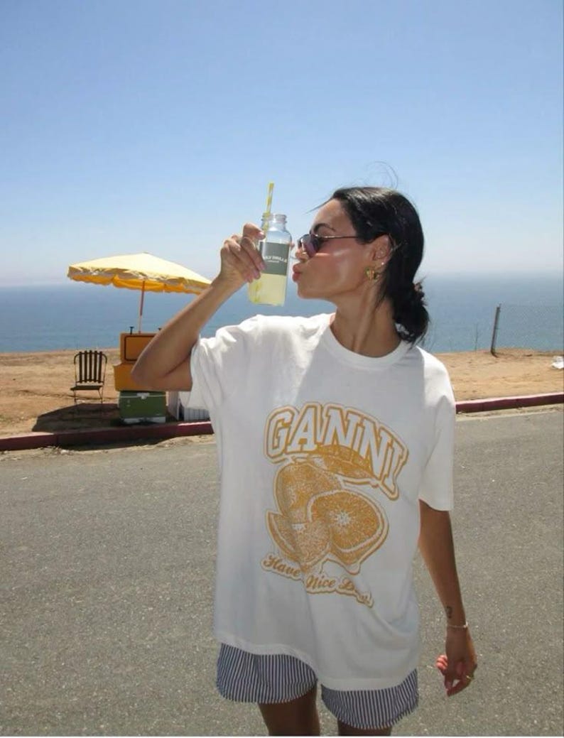 Ganni Lemons T-Shirt, Summer Aesthetic Tee, Unisex Heavy Cotton Shirt, Citrus Print Top, Lemon Graphic Tee image 2
