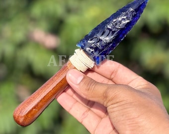 Blue Obsidian Crystal Knife Athame 8 Inch, Glass Dagger, Altar Decor, Wicca Ritual Tool