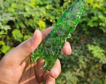 Mystical Green Obsidian Peridot Athame Spear – Hand-Carved Wiccan Ritual Arrowhead Blade for Altar Magic