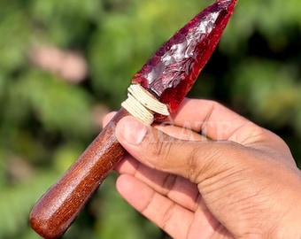 Red Obsidian Glass Knife Dagger Athame 8 Inch Ritual Blade for Altar and Wicca