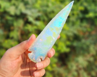 Hand Knapped Opal Arrowhead Hunting Knives, Opalite Knife, Angel Aura Design, Gift for Her