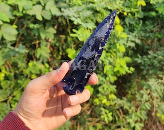 Mystic Blue Obsidian Arrowhead – Crystal Energy – Spiritual Protection Amulet Illustration – Boho Home Decor