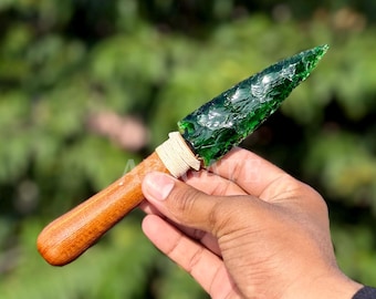 Green Obsidian Glass Knife Dagger Athame, 8 Inch Ritual Decor Tool, Healing Crystal Gift