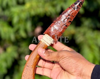 Huge 8" Mahogany Obsidian Athame | Hand Knapped Ritual Dagger with Wooden Handle | Root Chakra Altar Tool | Protection Knife & Witchy Gift