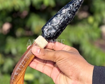 Black Obsidian Athame | Hand Knapped Crystal Dagger, Altar Tool