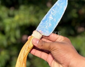 Opalite Crystal Athame | Hand Knapped Moonstone Dagger, Wooden Handle