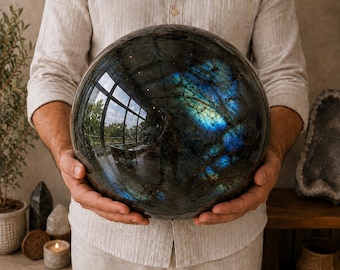 Customized Large Labradorite Sphere | Natural Polished Labradorite Big Crystal Ball | Flash Labradorite Crystal Sphere | Home Decor Gift