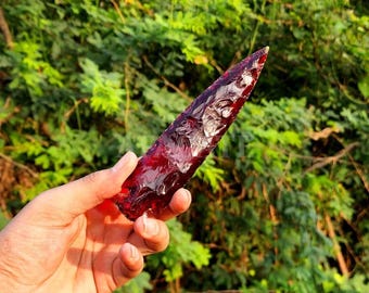 Red Obsidian Arrowhead Dagger – 6" Hand-Carved Stone Blade | Ceremonial Athame, Ritual Altar Decor & Spiritual Protection