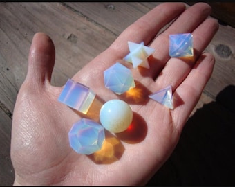 7 PCS Opalite Crystal Platonic Solids Set | Sacred Geometry Shapes | Meditation, Chakra & Energy Healing