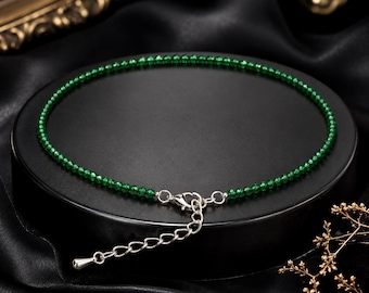 Green Jade 2mm Faceted Anklet Bracelet | Natural Gemstone Jewelry | Minimalist Beaded Anklet | Adjustable Crystal Jewelry | Gift for Women