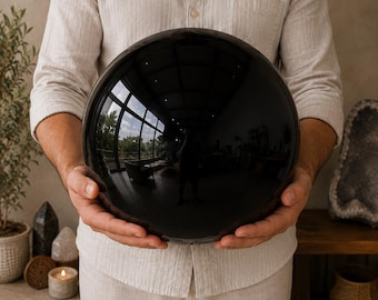 Customise Large Black Obsidian Sphere | Protection Big Size Crystal Ball for Healing | Meditation Decor Altar Tools