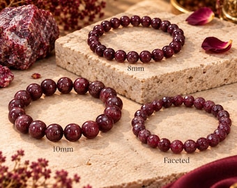 Natural Ruby Bracelet, 8mm 10mm or Faceted Ruby Beads, Red Gemstone Jewelry, July Birthstone Gift