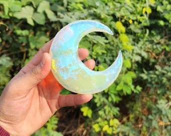 Angel Aura Opalite Moon – Iridescent Crystal Decor (100mm) | Healing Stone for Serenity & Moon Energy