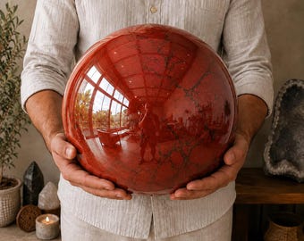 Large Customizable Red Jasper Sphere | Big Size Crystal Ball for Healing Meditation & Home Decor | Altar Tools