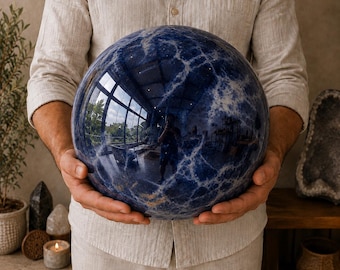 Large Sodalite Crystal Sphere, Natural Blue Sodalite Crystal Ball, Customised Big Crystal Sphere for Meditation, Altar Decor & Display