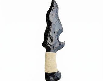 Curved Obsidian Athame | Handcrafted Lava Stone Ritual Dagger | Thread Wrapped Pagan Knife