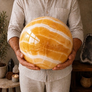 Stor orange kalcitkula, naturlig polerad kristallkula, anpassad storlek 1 kg–50 kg