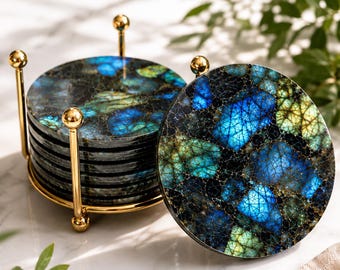 Labradorite Coaster, Resin Labradorite Slice Coaster, Natural Stone Drink Coaster, Crystal Coaster, Home Decor, Gift for Her