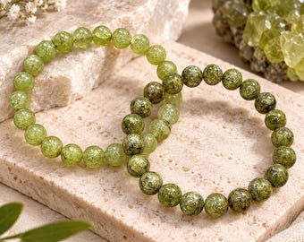 Natural Peridot Bracelet, 8mm Green Gemstone Beaded Bracelet