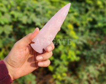 Hand Carved Rose Quartz Arrowhead, Healing Crystal Spearhead , Gemstone Decor, Love Energy, Spiritual Gift