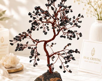 Natural Hematite Crystal Tree with Copper Wire and Stone Base
