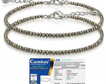 Lab Certified Pyrite Anklet | Dainty Healing Crystal Jewelry | Wealth & Protection Beaded Anklet