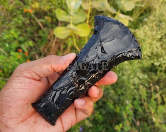 6" Black Obsidian Axe Arrowhead | Hand-Carved Crystal Blade for Rituals, Altar Decor & Spiritual Protection