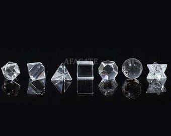 Crystal Quartz Platonic Solids Set (7 Pieces) | Sacred Geometry Shapes for Meditation, Chakra Healing & Energy