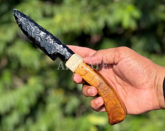 8" Obsidian Athame Ritual Knife, Volcanic Glass Dagger for Cord Cutting & Shadow Work