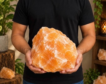 Raw Orange Calcite Stone, Large Natural Rough Crystal, Mineral Specimen, Crystal Decor