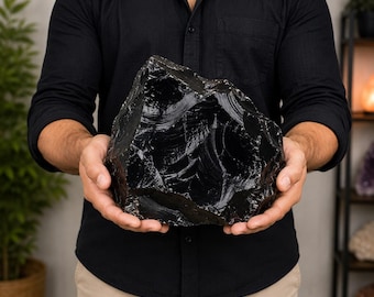 Rå svart obsidiankristall, stor grov sten, naturligt mineralprov, 1 kg–10 kg