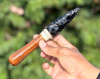 Handgeknepen zwarte obsidiaan Athame-dolk (8") – ritueel mes voor bescherming – Wicca-altaargereedschap