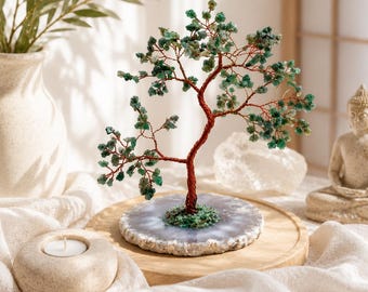 Green Jade Crystal Tree, Copper Wire Gemstone Tree, Money Tree Decor, Feng Shui Tree, Healing Crystal Tree, Desk Decor Gift