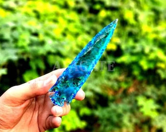 Handmade Blue Obsidian Arrowhead – Large Crystal Altar Athame (5.5-6")