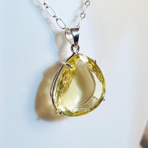 Natural Lemon Quartz , Lemon Quartz Pendant, 925 Sterling Silver Necklace, Handmade jewelry, Natural Gemstone Pendant, Perfect Gift for Her.