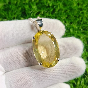 Natural Lemon Quartz , Lemon Quartz Pendant, 925 Sterling Silver Necklace, Handmade jewelry, Natural Gemstone Pendant, Perfect Gift for Her.