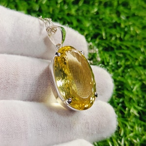 Natural Lemon Quartz , Lemon Quartz Pendant, 925 Sterling Silver Necklace, Handmade jewelry, Natural Gemstone Pendant, Perfect Gift for Her.