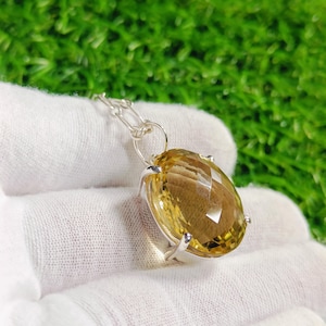 Natural Lemon Quartz , Lemon Quartz Pendant, 925 Sterling Silver Necklace, Handmade jewelry, Natural Gemstone Pendant, Perfect Gift for Her.