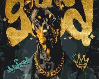 Paint by Numbers Doberman with Golden Chain, DIY Acrylic Canvas Kit with Brushes and Paints, Numbered Colors, Relaxing Art for Adults
