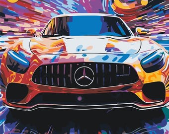 Paint by Numbers Mercedes Car, DIY Acrylic Canvas Set for Adults & Beginners, Relaxing Creative Painting Hobby Set with Brushes and Paints