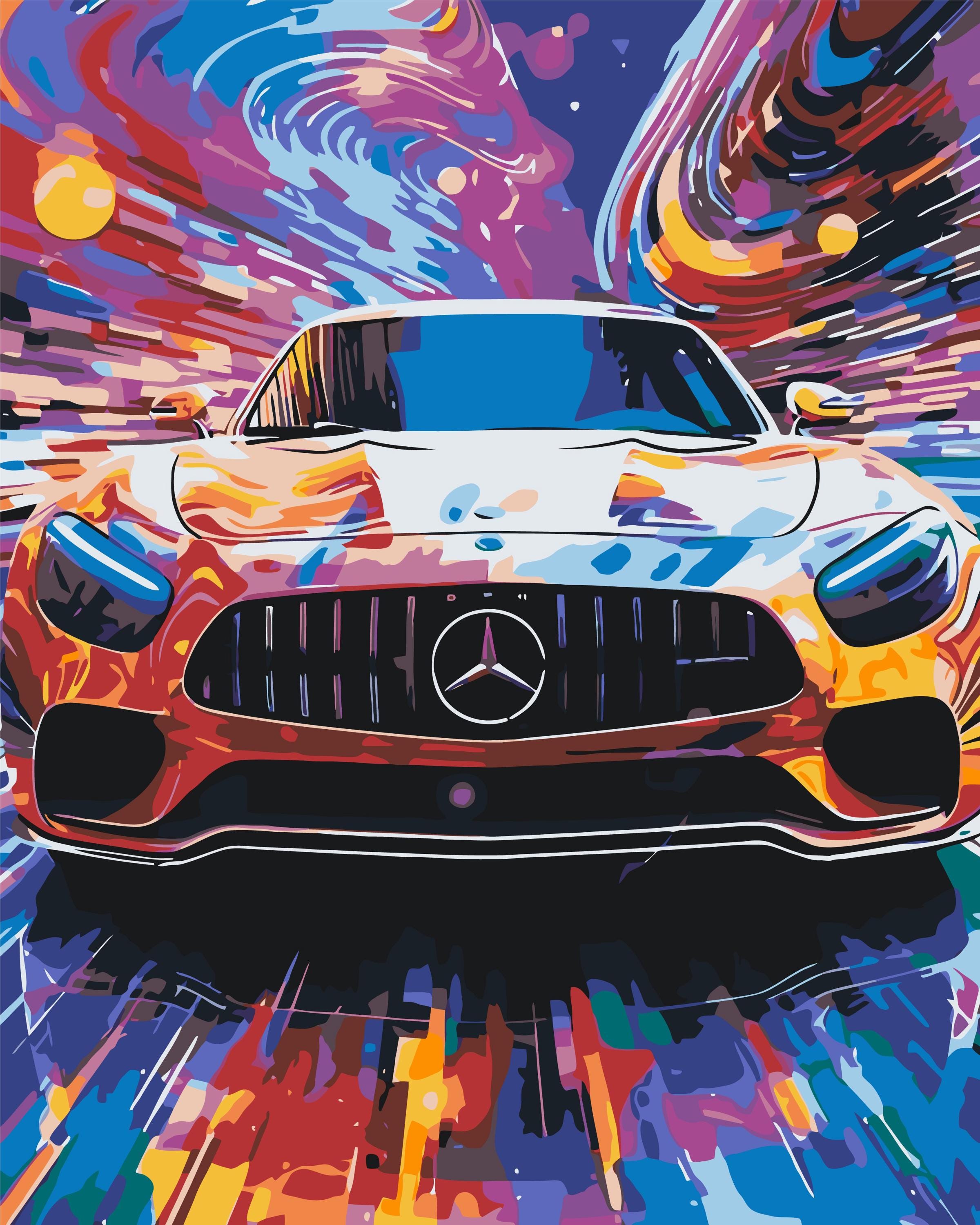 Paint by Numbers Mercedes Car, DIY Acrylic Canvas Set for Adults
