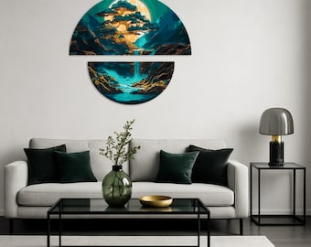 Magic of the Night Landscape Paint by Numbers Kit, Metallic Paints Artwork Canvas, Modular Round DIY Kit with Acrylic Paints and Brushes