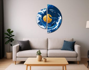 Modular Wall Decorative Artwork, Paint by Numbers Acrylic Set, Whales Semi-Circles DIY Artwork with Metallic Paints, Art Kit Gift for Artist