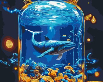 Underwater World Paint by Numbers Kits, Whale DIY Artwork with Metallic Paints and Brushes Set, Cotton Canvas Kit With Custom Frame Option