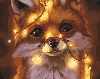 Cute Fox Paint by Numbers Kit, DIY Winter Motif Animal Canvas Decoration, Canvas Painting Set with Acrylic Paints, Brushes and Frame Options