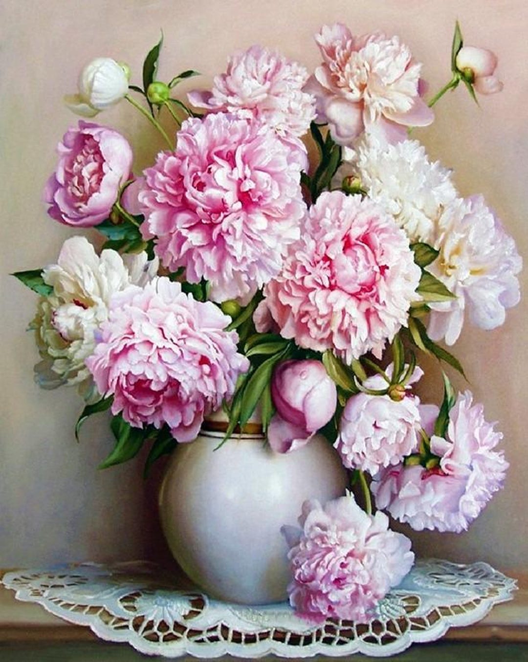 Paint by Numbers Kit Peonies in a Vase & White Peonies Under the Full ...