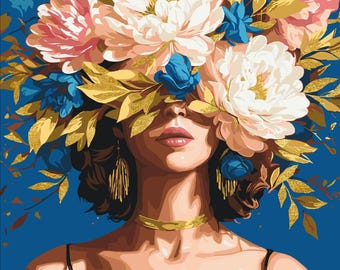 Kit de pintura por números para meninas com peônias rosas e flores, tintas metálicas, conjunto de pintura em tela acrílica faça você mesmo, kit de pintura em tela, presente para artista
