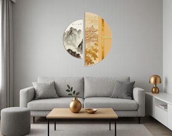 Paint by Numbers Japanese Spirit Metallic Modular Canvas Wall Decor, DIY Kit with Brushes and Acrylic Paints, Japanese Style Artwork Kit